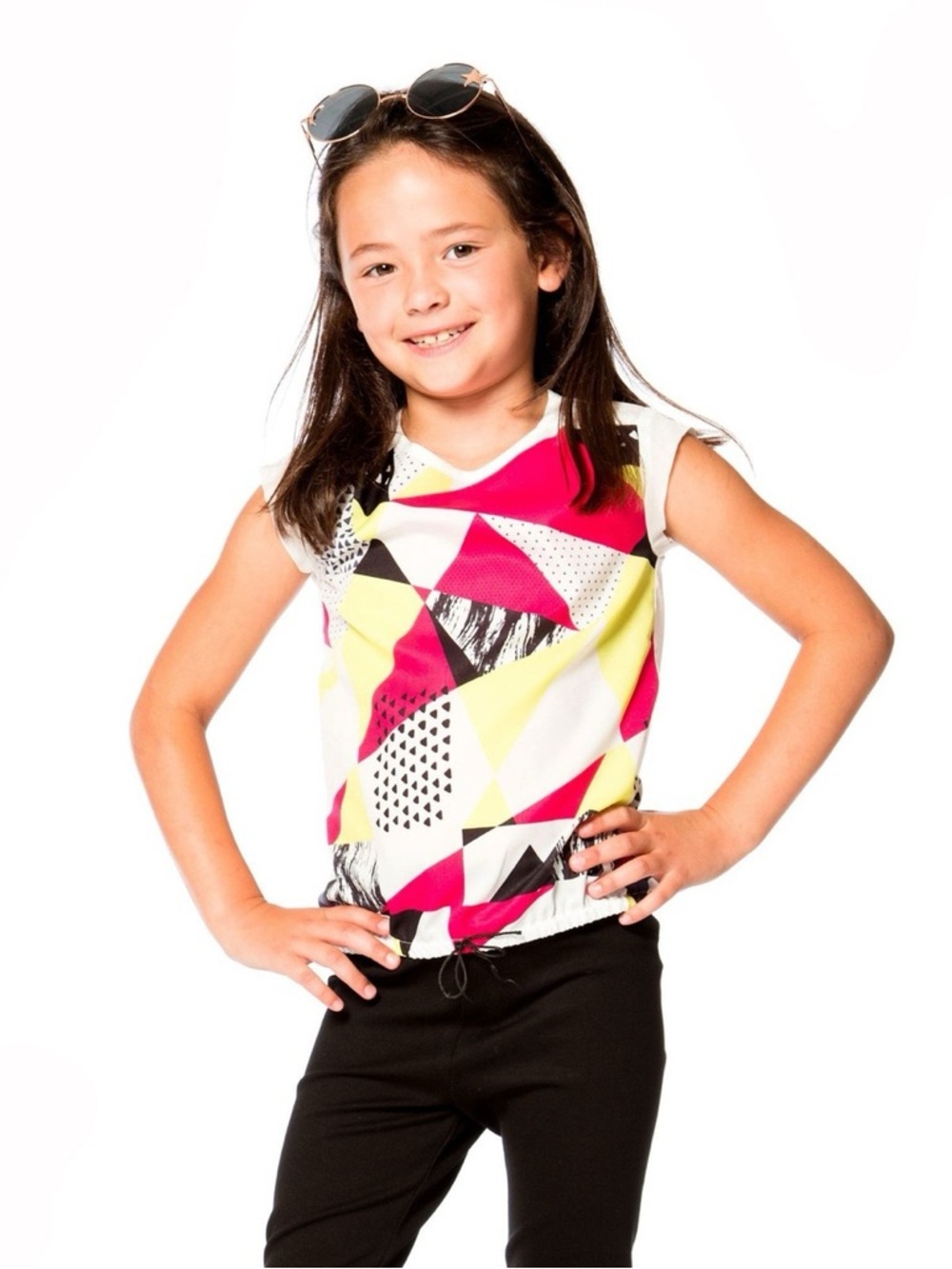 Size 8 Girls Deux par deux Girls' Geometric Tank in Pink, Yellow, White & Black